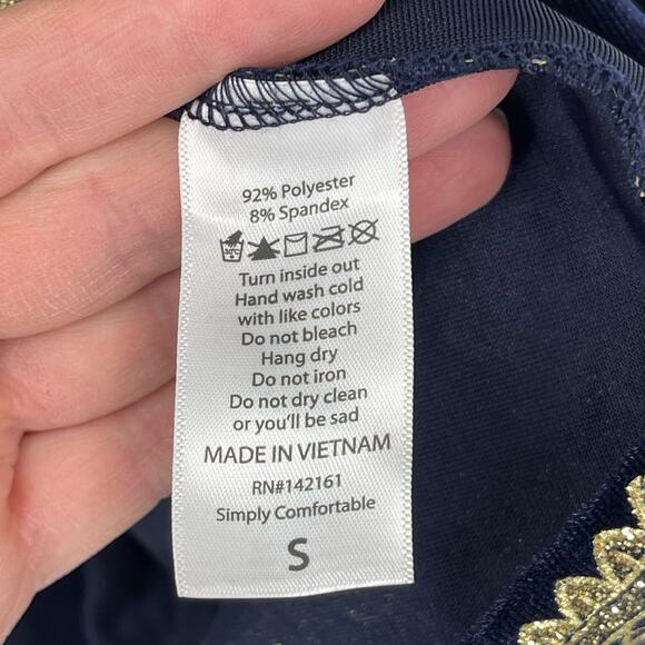 Lularoe Small Elegant Amelia Navy Gold Flowers Holiday Dress Sz S Christmas - Picture 4 of 16